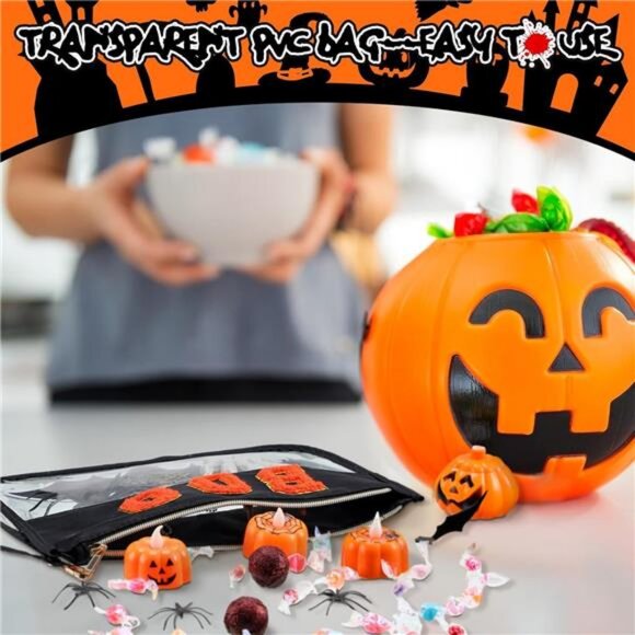 Halloween 2 Pcs spooky Cosmetic bag Snack Bag ,Clear Zipper Letter Travel - Picture 6 of 7